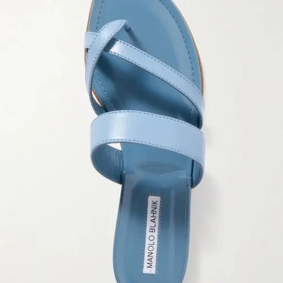 Blue Manolo Blahnik Nappa Leather Flat Sandals 39.5 - Picture 2 of 3